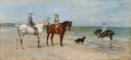 La famille Leney à cheval avec deux chiens sur la côte de Kentish Heywood Hardy équitation